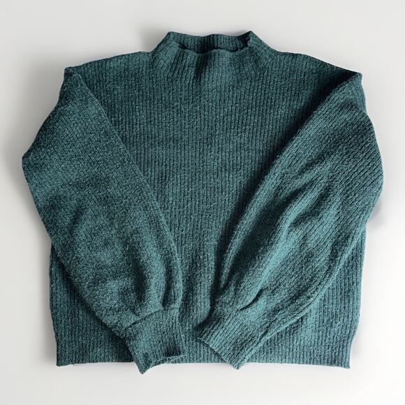 Pink Rose Teal Chenille Sweater Women’s Medium Mock Neck Cozy Pullover - Picture 1 of 5